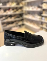 Siyah Rustik İnce Taban Gold Toka Düz Loafer