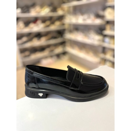 Siyah Rustik İnce Taban Gold Toka Düz Loafer