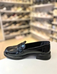 Siyah Rustik İnce Taban Gold Toka Düz Loafer