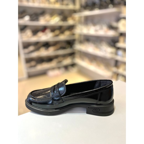 Siyah Rustik İnce Taban Gold Toka Düz Loafer