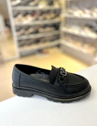 Siyah Tokası Taşlı Yumuşak Taban Loafer