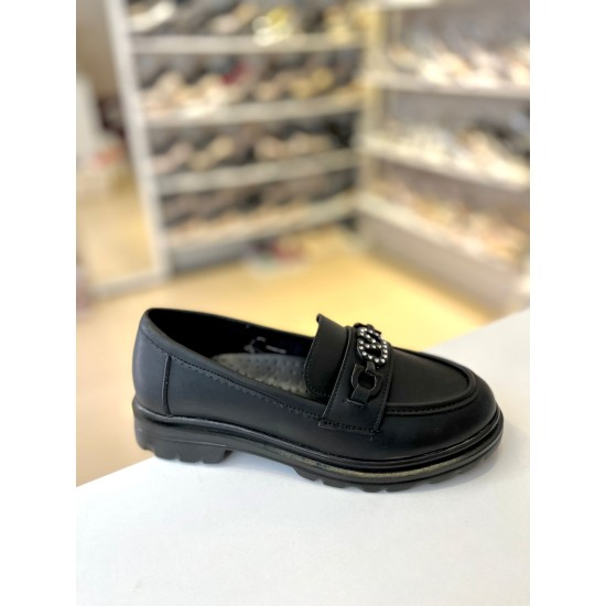 Siyah Tokası Taşlı Yumuşak Taban Loafer