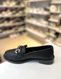 Siyah İnce Taban Gold Toka Loafer