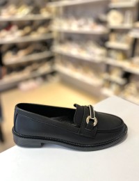 Siyah İnce Taban Gold Toka Loafer