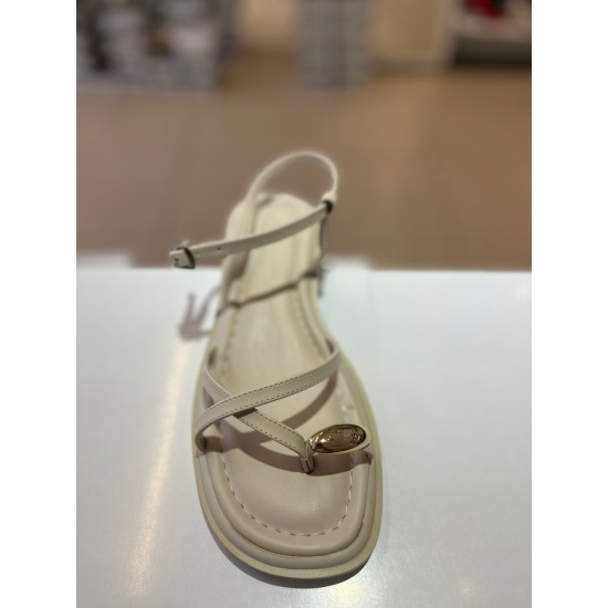 Bej Kalın Taban Bantlı Gold Toka Sandalet