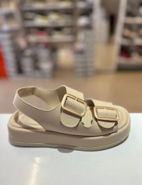 Bej Kalın Taban Çift Bantlı Lastikli Sandalet