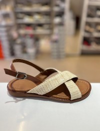 Bej Çapraz Bant Kilteli Hasır Sandalet