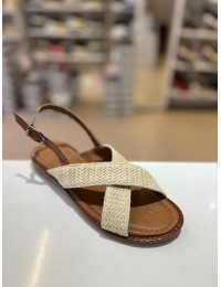 Bej Çapraz Bant Kilteli Hasır Sandalet