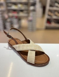 Bej Çapraz Bant Kilteli Hasır Sandalet