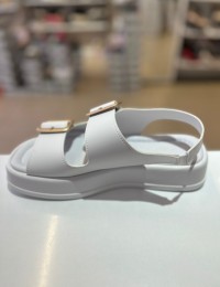 Beyaz Kalın Taban Çift Bantlı Lastikli Sandalet