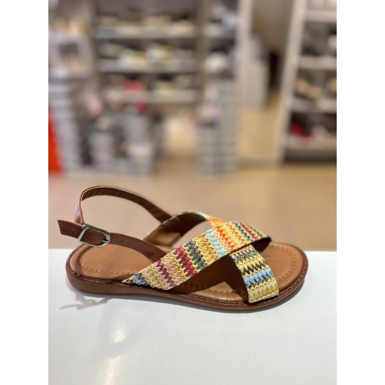 Renkli Çapraz Bant Kilteli Hasır Sandalet