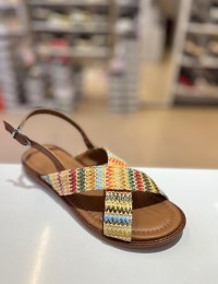 Renkli Çapraz Bant Kilteli Hasır Sandalet