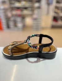 Siyah Kalın Taban Ahşap Desen Lastikli Tatil Sandaleti