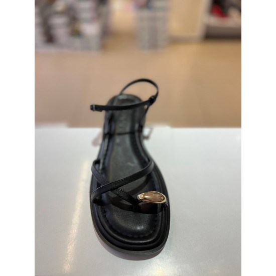 Siyah Kalın Taban Bantlı Gold Toka Sandalet