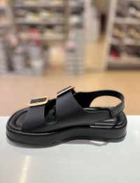 Siyah Kalın Taban Çift Bantlı Lastikli Sandalet