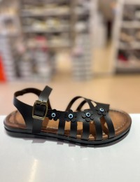 Siyah Nazar Boncuk Detay Kilteli Sandalet