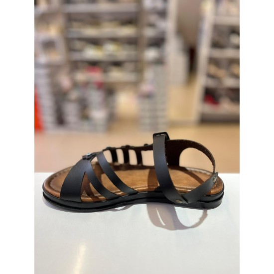 Siyah Nazar Boncuk Detay Kilteli Sandalet