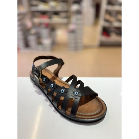 Siyah Nazar Boncuk Detay Kilteli Sandalet