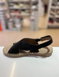 Siyah Çapraz Bant Cırtlı Hasır Taban Süet Sandalet