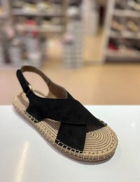 Siyah Çapraz Bant Cırtlı Hasır Taban Süet Sandalet