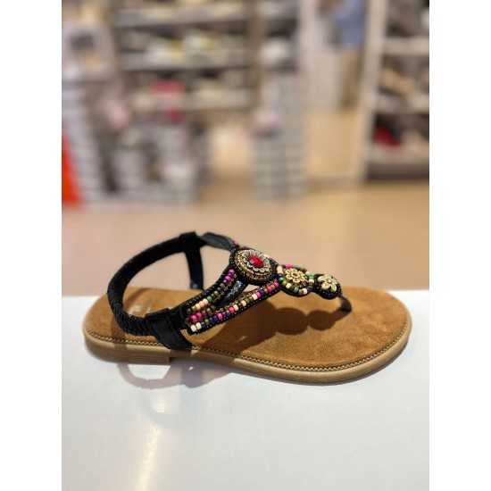 Siyah İnce Taban Boncuk Sıvama Parmak Arası Lastikli Sandalet