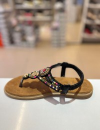 Siyah İnce Taban Boncuk Sıvama Parmak Arası Lastikli Sandalet