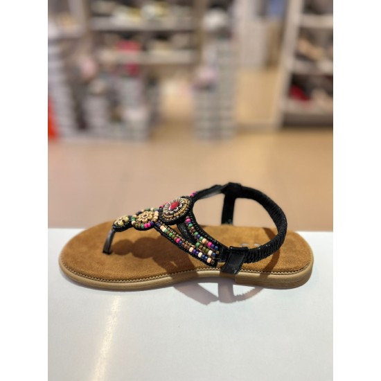 Siyah İnce Taban Boncuk Sıvama Parmak Arası Lastikli Sandalet