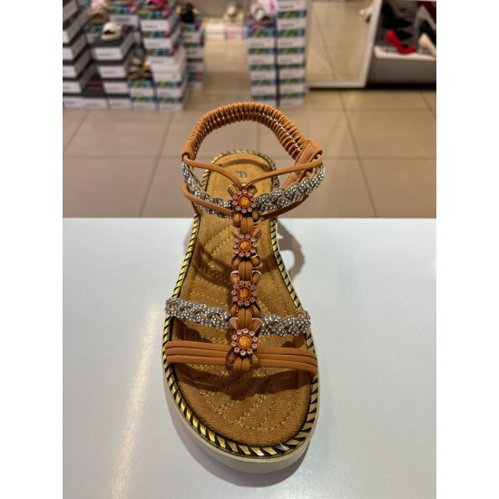 Taba Kalın Taban Papatya Gümüş Taşlı Lastikli Sandalet 