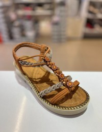 Taba Kalın Taban Papatya Gümüş Taşlı Lastikli Sandalet 