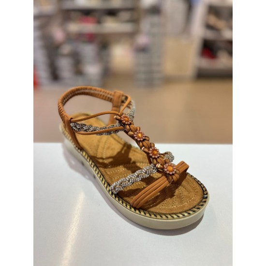 Taba Kalın Taban Papatya Gümüş Taşlı Lastikli Sandalet 