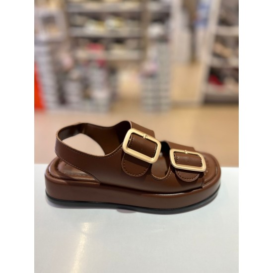 Taba Kalın Taban Çift Bantlı Lastikli Sandalet