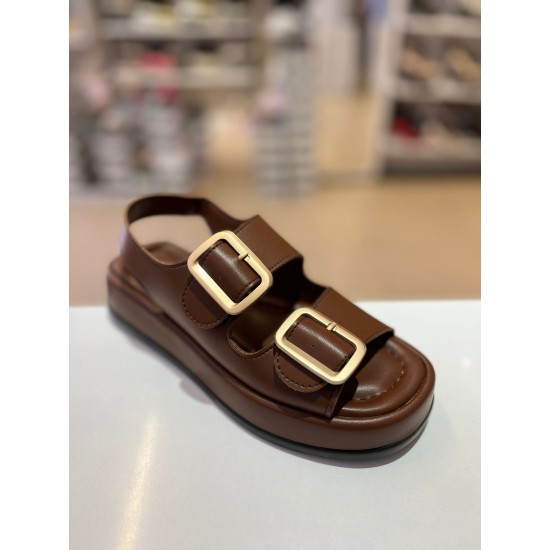 Taba Kalın Taban Çift Bantlı Lastikli Sandalet