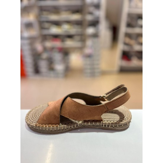 Taba Çapraz Bant Cırtlı Hasır Taban Süet Sandalet