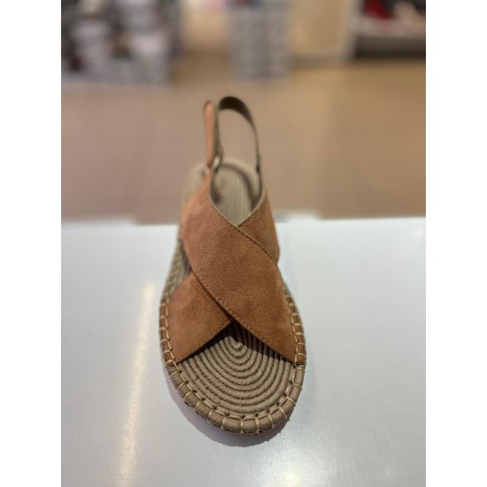 Taba Çapraz Bant Cırtlı Hasır Taban Süet Sandalet