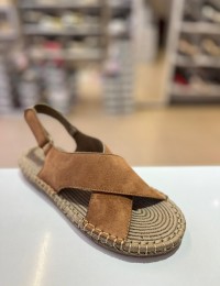 Taba Çapraz Bant Cırtlı Hasır Taban Süet Sandalet