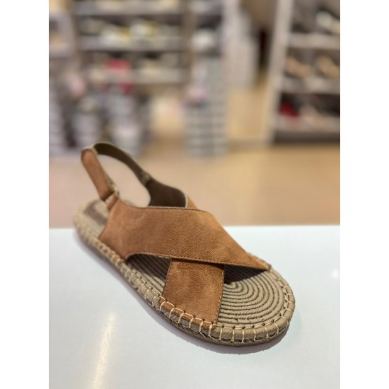 Taba Çapraz Bant Cırtlı Hasır Taban Süet Sandalet