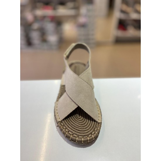 Vizon Çapraz Bant Cırtlı Hasır Taban Süet Sandalet