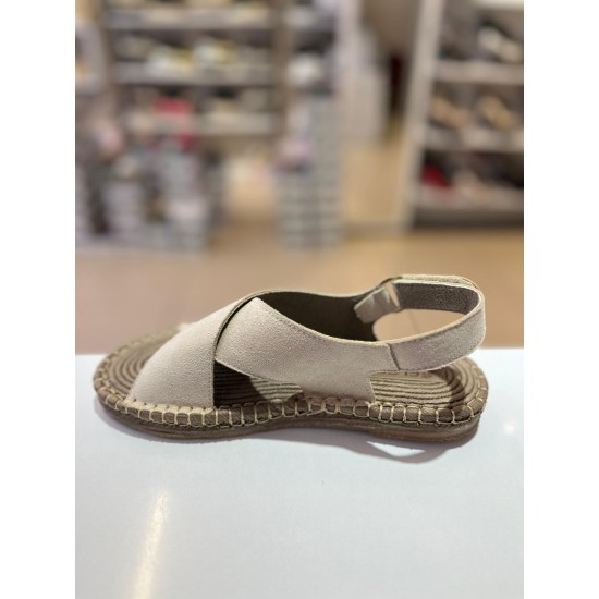 Vizon Çapraz Bant Cırtlı Hasır Taban Süet Sandalet