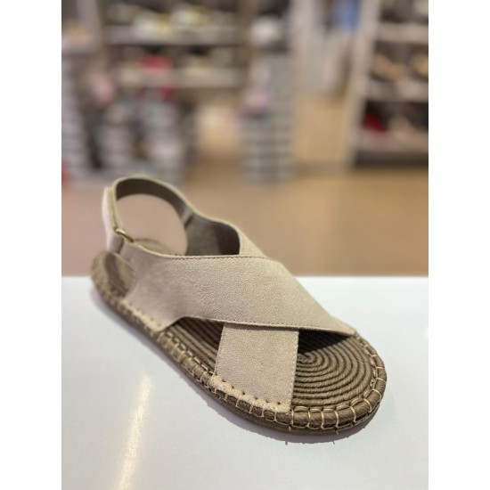 Vizon Çapraz Bant Cırtlı Hasır Taban Süet Sandalet