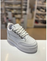 Beyaz Gizli Yüksek Topuk Taşlı Bağcıklı Spor Ayakkabı