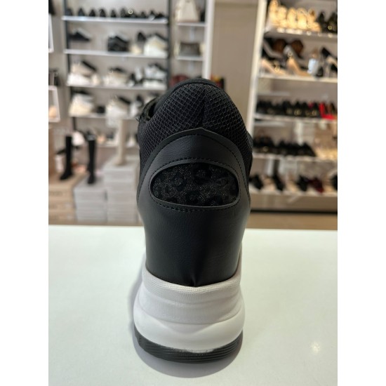 Siyah Işıltılı Yüksek Taban Bağcıklı Spor Ayakkabı