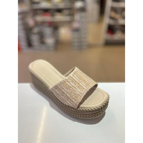 Bej Dolgu Taban Hasır Terlik