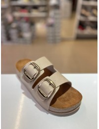 Bej Düz Kalın Taban Gold Tokalı Kilteli Terlik