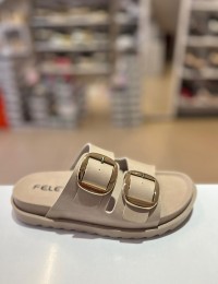 Bej Düz Taban Gold Tokalı Kilteli Terlik