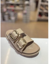 Bej Düz Taban Gold Tokalı Kilteli Terlik