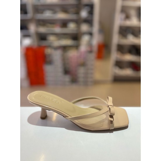 Bej File Doku Tokalı Topuklu Şık Terlik 