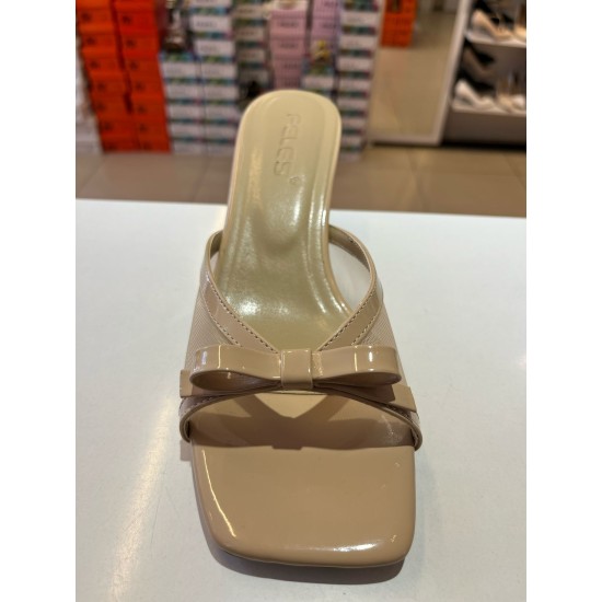 Bej File Doku Tokalı Topuklu Şık Terlik 