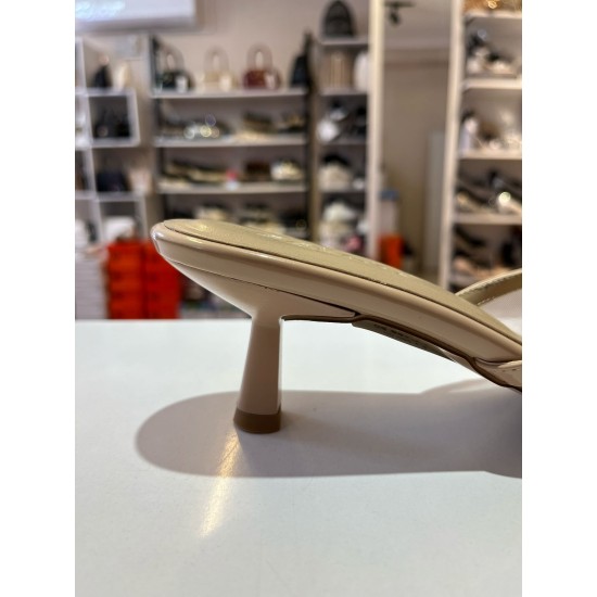 Bej File Doku Tokalı Topuklu Şık Terlik 