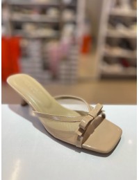 Bej File Doku Tokalı Topuklu Şık Terlik 