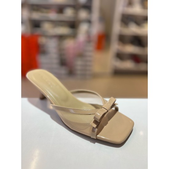 Bej File Doku Tokalı Topuklu Şık Terlik 